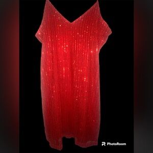 Red Sequin Shift Dress
